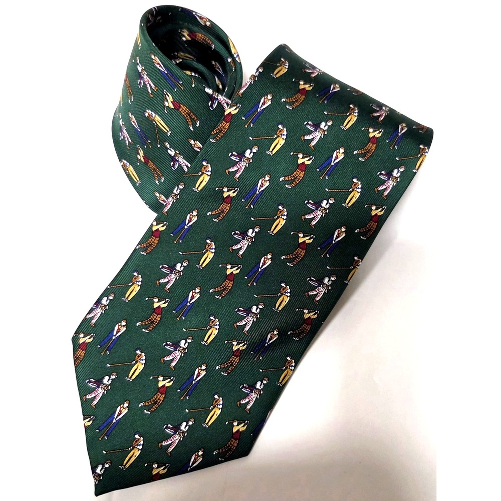 Umberto Bossi Necktie Vintage Golfers Evergreen/Gold/Burg Roma Milano Silk Tie - Picture 4 of 10